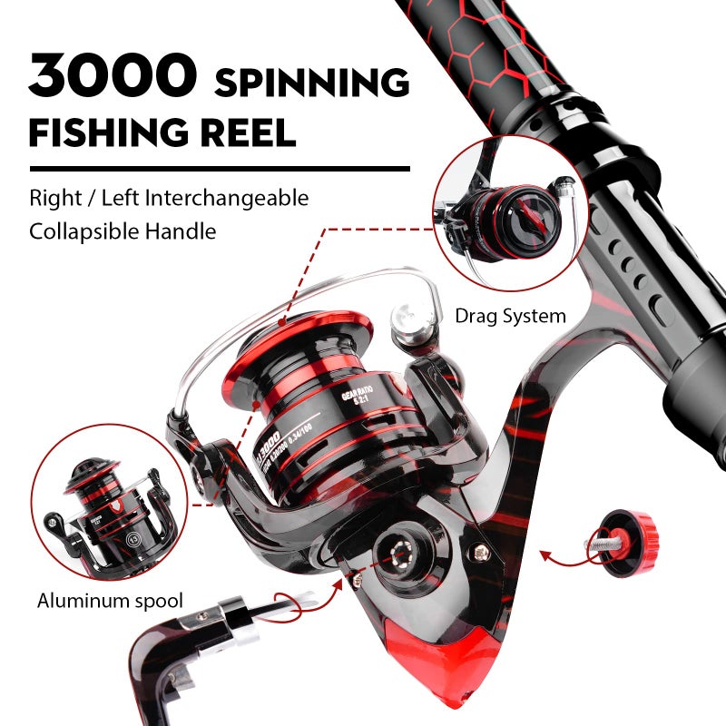 QudraKast Fishing Rod and Reel Combos, Unique Design with X-Warping Painting, Carbon Fiber Telescopic Fishing Rod with Reel Combo Kit with Tackle Box, Best Gift for Fishing Beginner and Angler (240 Rod) - Image 5